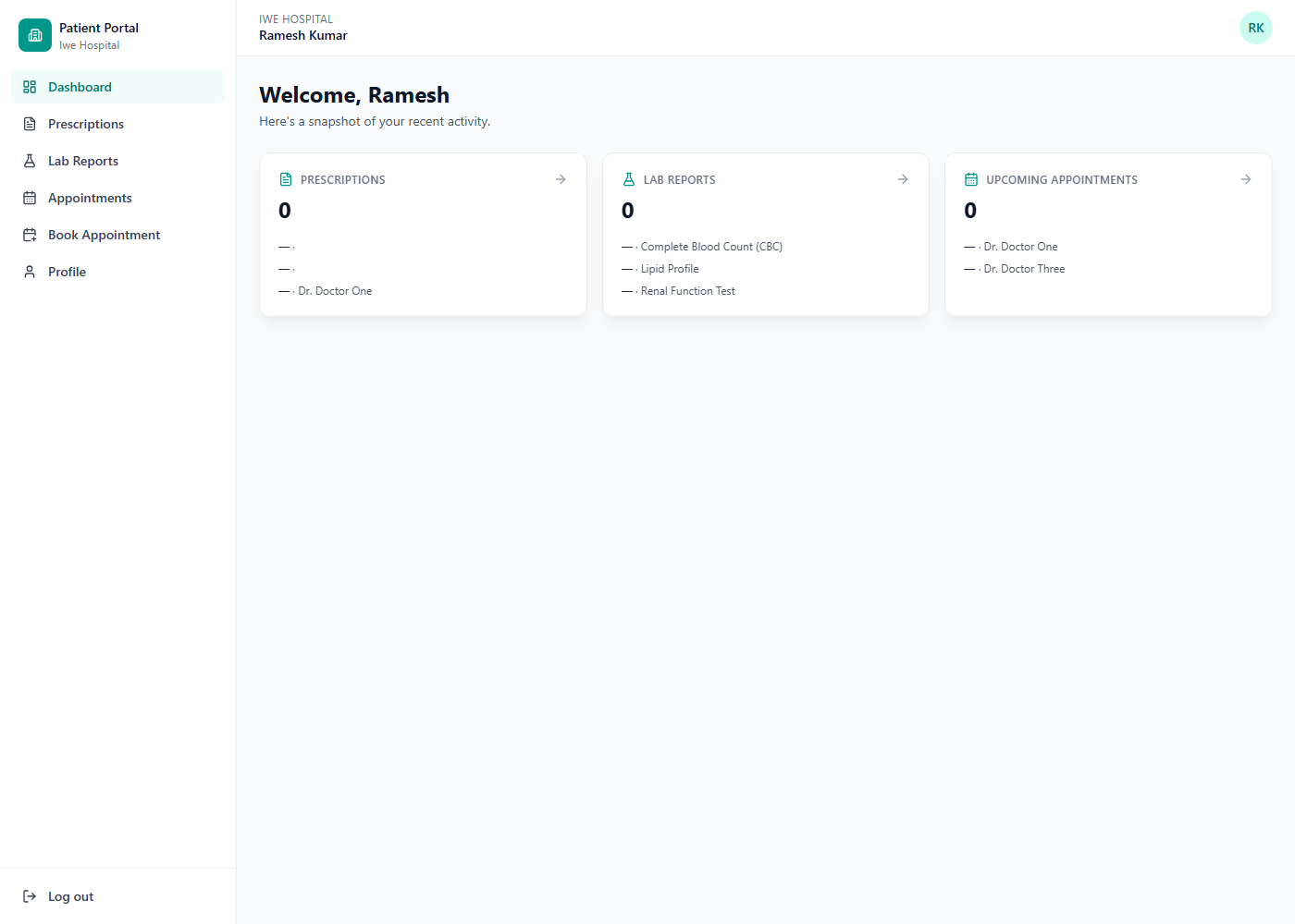Patient portal dashboard