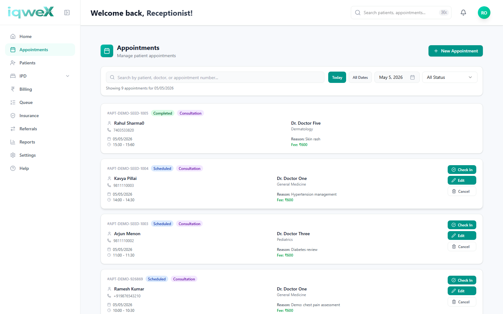 Receptionist appointments