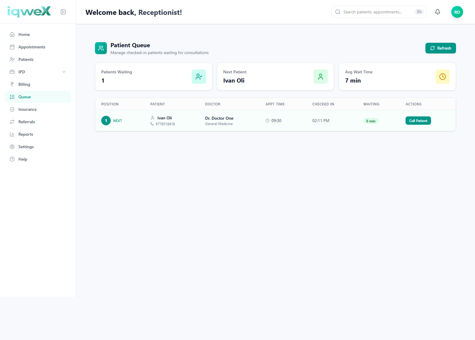 Queue and reception flow